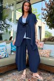 Sandbar Linen Blend Drape Front Cap Sleeve Gilet Navy